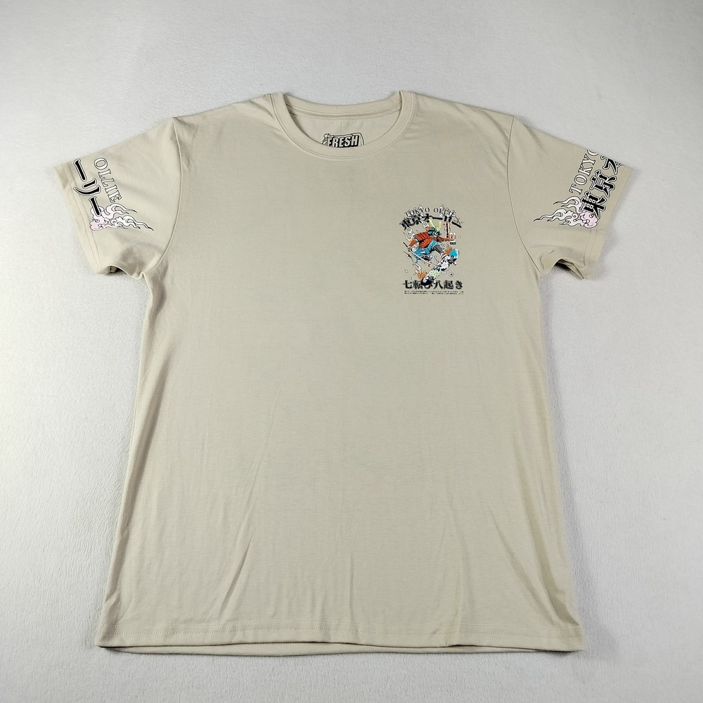 Fresh Laundry Tokyo Ollie Shirt Mens‎ Large Tan Samurai Skateboard Graphic Tee